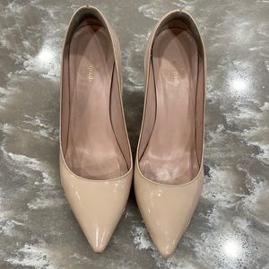 Kate Spade Blush Patent Pointed Toe Chunky Faux Wooden Heel Pumps 9.5